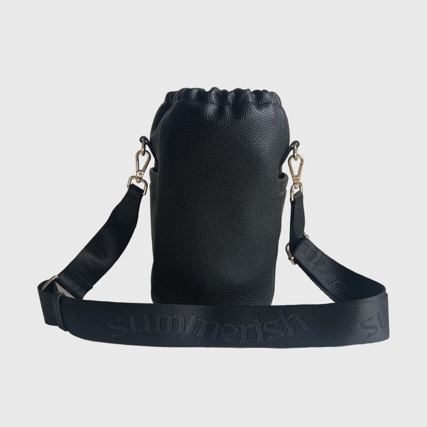 Black water bottle bag back view