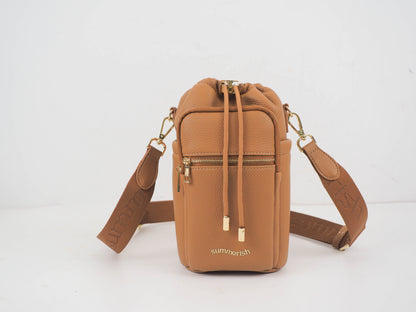 Tan water bottle bag