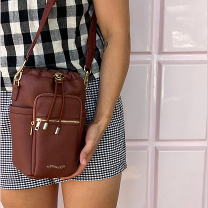 Brown water bottle bag