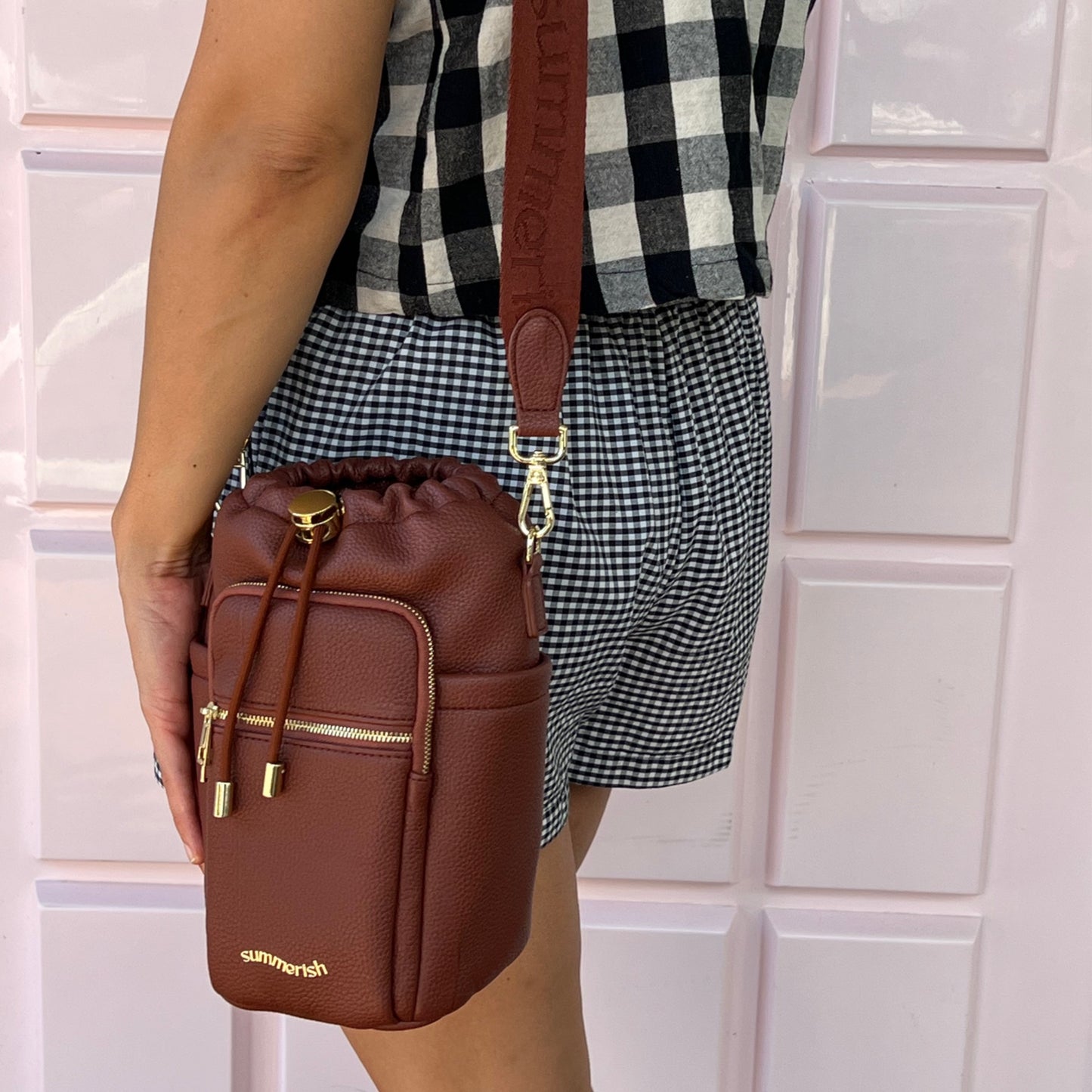  Brown water bottle bag side