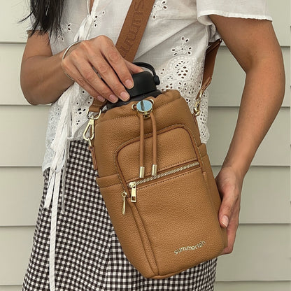 Tan water bottle bag