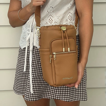 Tan water bottle bag