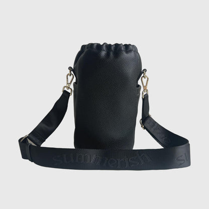 Black water bottle bag back view 